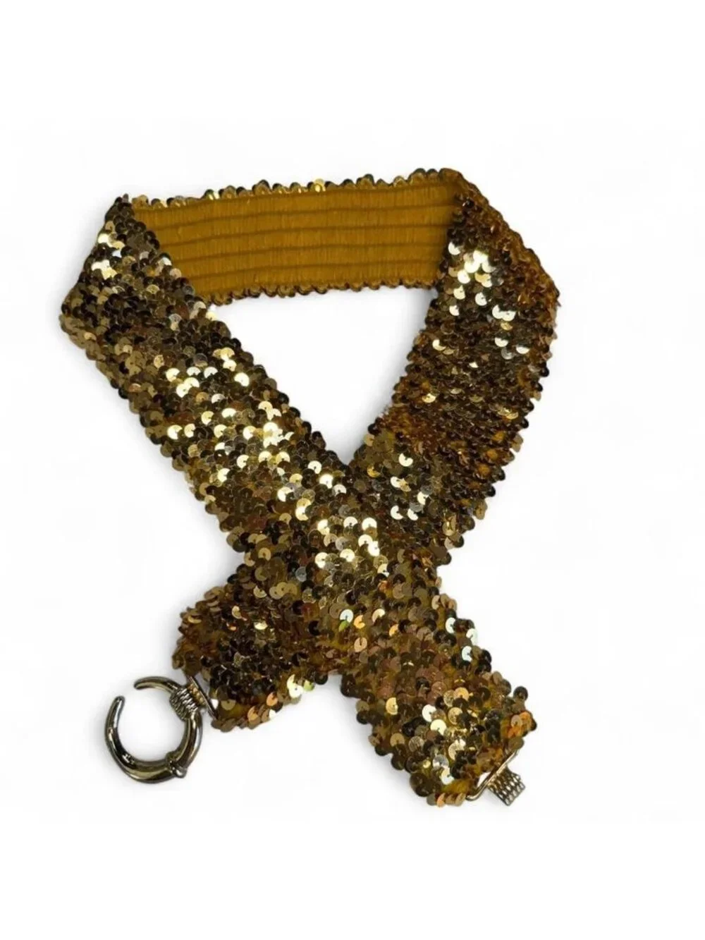 Vintage 80's Gold Sequin Statement Belt Women Medium Elastic Disco Glam Festival